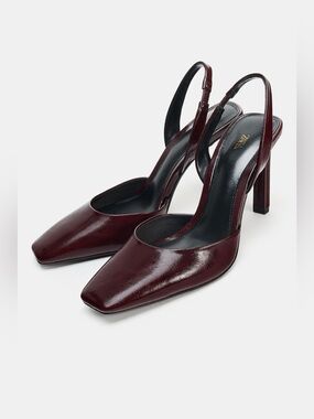 Zara Burgundy High-heeled Slingback with Square Toe